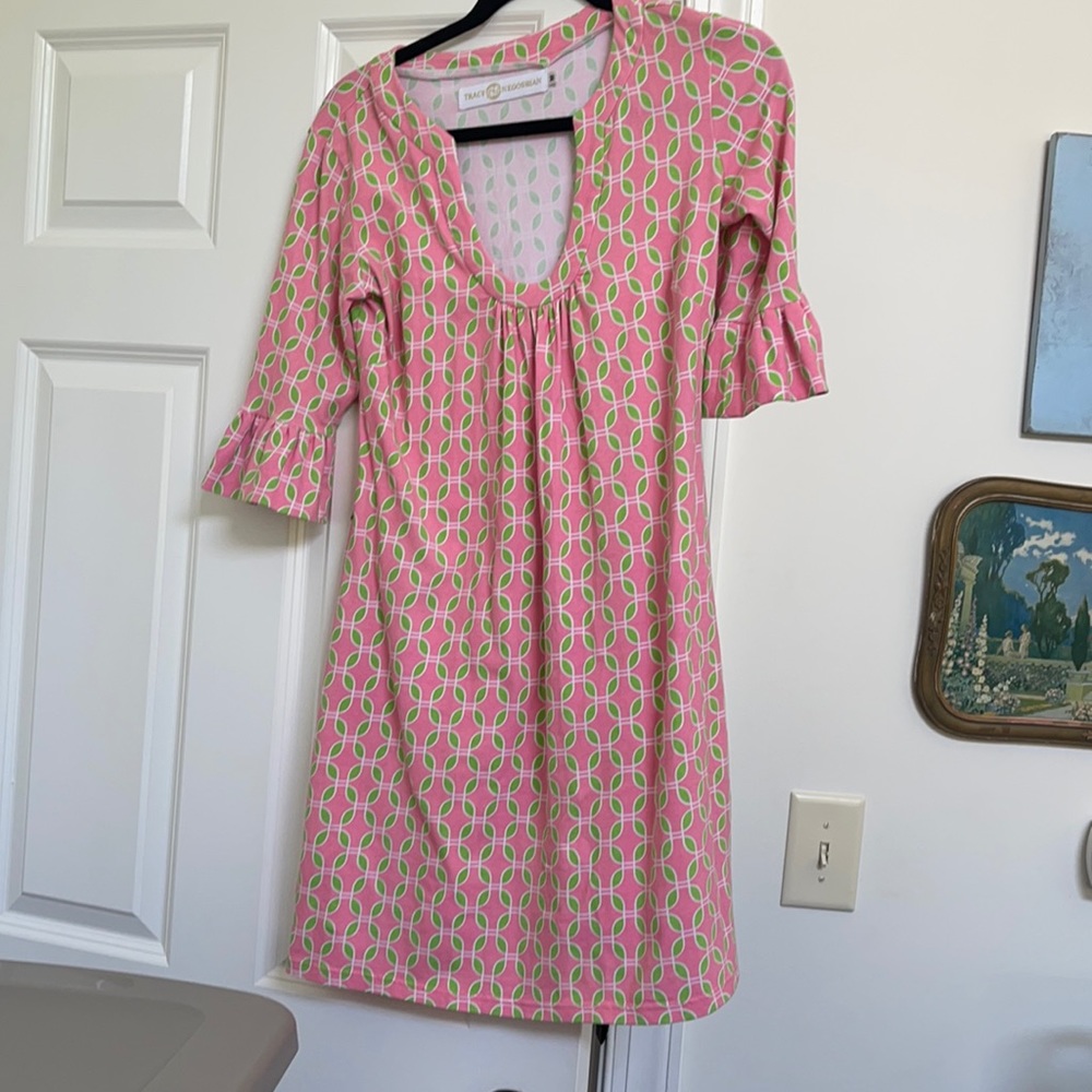 Tracy Negoshian size medium pink and green dress